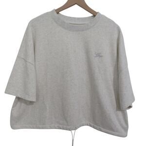 GAP Women L Light Heather Gray Oversized Drawstring Hem Fleece Sweatshirt Tee